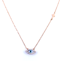 Collier chaîne de câble femme or rose 14 carats zircone cubique croix simple - £170.80 GBP
