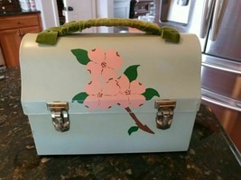 Vintage 1950s AMERICAN THERMOS Brand Metal DOME Green Floral Lunchbox No... - $63.05