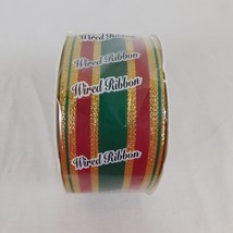 Offray Wired Christmas Ribbon Wreaths Bows 2.25" x 15 Yards Red Green Gold NOS - $9.75