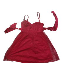 Womens Mesh Dress Red Spaghetti Strap A-Line Sparkly Glitter Valentine Size 9 - £7.73 GBP