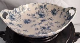 Gracie China Vintage Serving Bowl Blue Double Handle Scolloped Edge 9x6&quot;... - £15.78 GBP