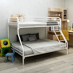Twin Over Full Metal Heavy Duty Low Bunk Bed With Safety Guard Rails And... - $535.99