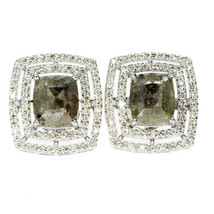 Rose Diamond Double Halo Earrings Fancy Green Cushion 14K White Gold 4.99 TCW - £1,678.15 GBP