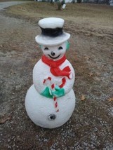 Blow Mold Snowman dimpled candy cane 40&quot; good condition no damage missing pipe - £60.13 GBP