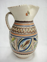 Vintage Sanguino Signed Pottery Pitcher Pinched Spout Brown &amp; Blues 10&quot; Portugal - £15.81 GBP