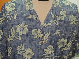 Men&#39;s XL Tommy Bahama Short Sleeve Hawaiian Shirt 100% Silk BLUE YELLOW tropical - £14.22 GBP
