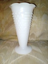 Vintage Anchor Hocking Ruffled Vase Milk Glass Hobnail 9-3/8&quot; Tall White VTG - £23.66 GBP
