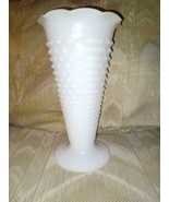 Vintage Anchor Hocking Ruffled Vase Milk Glass Hobnail 9-3/8&quot; Tall White... - £23.29 GBP