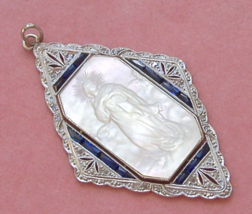 ANTIQUE DIAMOND SAPPHIRE IMMACULATE CONCEPTION VIRGIN MARY PLATINUM PEND... - £1,737.89 GBP