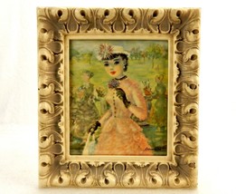 Eli Germaine Watercolor Painting, Parisian Lady in Pink Dress, Bakelite ... - $29.35