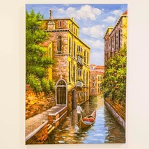Italiano Canale Venezia Gondola Acrilico Pittura su Tela Medio Secolo - $874.44