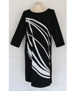 Chico&#39;s NWT Size 1 M Black White Abstract Palm Leaf Jersey Stretch  Dress - £32.36 GBP