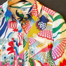 Boden Linen Button Front Blouse Women&#39;s Size 2 Bright Floral Tropical Bi... - $880.74 MXN