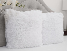 Decorative Throw Pillows Faux Fur 18 x 18 Set Of 2 White Square Home Decor Solid - £38.18 GBP