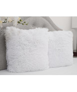 Decorative Throw Pillows Faux Fur 18 x 18 Set Of 2 White Square Home Dec... - £37.94 GBP