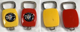 2 Vintage Ford Mustang Logo Plastic Metal Key Ring Fob Holder Red Yellow - £20.98 GBP