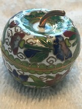 Vintage miniature painted enamel apple trinket box cloisonné floral 2 piece - £38.91 GBP