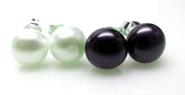 Cultured Freshwater Pearl Stud Earrings Sterling Silver 8mm White Purple - £12.89 GBP