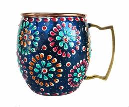 Copper Handmade Outer Hand Painted Art work Beer, Cold Coffee Mug - Cup Blue-1 - $18.69