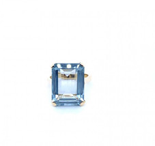 16.13 Carat Emerald Step Cut Aquamarine Ring 18K Yellow Gold Size 8.50 - £12,015.42 GBP