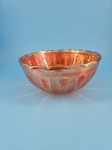 Vintage Orange Marigold Iridescent Scalloped Rim Beaded &amp; Ribbed 7 1/2&quot; ... - $13.95