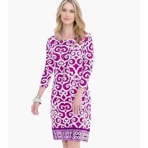 TRAVELERS by CHICO&quot;S Dress Women’s medium Petite Shift Pink Purple 3/4 S... - £34.17 GBP