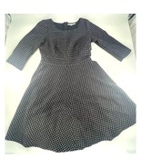 Boden Dress Womens Size 8 R Black Gray Polka Dots Wool Blend Flare Midi ... - $53.55