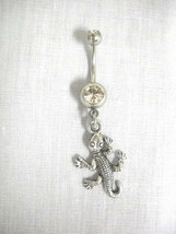 New Cute Gecko Lizard Dangling Charm On 14G Clear Cz Belly Button Ring Belly Bar - £4.77 GBP
