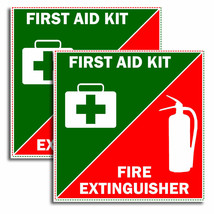 First Aid And Fire Extinguisher 2 Pack Lot Safety Vinyl Stickers 3.5&quot; - £3.08 GBP