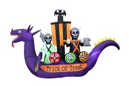 USED 11 Foot Halloween Inflatable Dragon Pirate Ship Skeletons Bat Decoration - £72.16 GBP