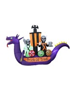 USED 11 Foot Halloween Inflatable Dragon Pirate Ship Skeletons Bat Decor... - £71.94 GBP