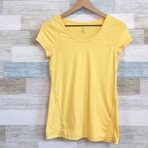 Z By Zella Activewear Basic Tee Yellow Solid Cap Sleeve Stretch Womens S... - $12.86