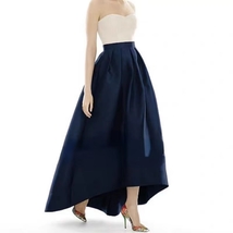 Navy Blue Pleated Taffeta Maxi Skirt Women Plus Size High-low Long Holiday Skirt