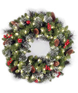 National Tree Pre-Lit Artificial Christmas Wreath 24&quot; Decorated Crestwoo... - €34,02 EUR