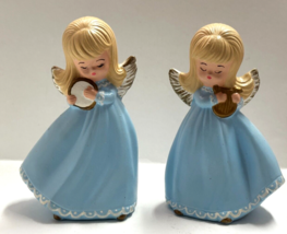 Chalkware Angels Playing instruments Tambourine &amp; Harp hand painted Vintage - £15.34 GBP