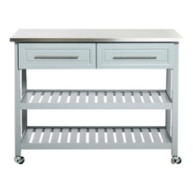 Light Gray Rolling Kitchen Island 2 Drawers Storage with Stainless Steel... - $454.99