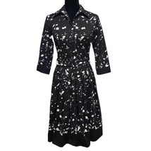 Samantha Sung Audrey Black White Fit Flare Belted Shirt Dress Size 4 - £177.70 GBP