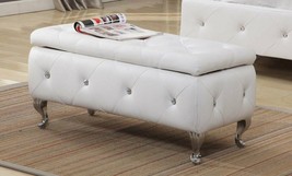 White Storage Bench Faux Leather Upholstered Ottoman Seat Tufted Chest Bedroom - £209.36 GBP