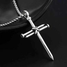 Men&#39;s Christ Jesus Nail Rope Cross Pendant Necklace Christian Jewelry Chain 24&quot; - £9.48 GBP