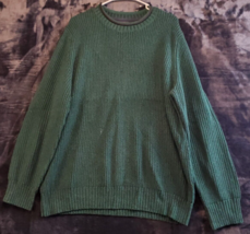 Lands&#39; End Sweater Women Large Green Knit Cotton Long Sleeve Round Neck Pullover - £15.82 GBP