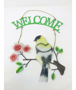 Metal Outdoor Hanging Welcome Sign Yellow Bird Spring Floral Tin Rustic ... - £18.08 GBP