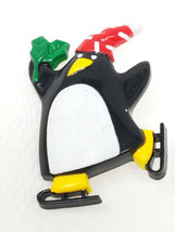 Hallmark Cards Skating Penguin Brooch Pin Red Hat Vintage 1989 - £8.76 GBP