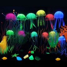 12 Pc Jellyfish Aquarium Decor Artificial Glowing Effect Fish Tank Ornament  - £14.21 GBP