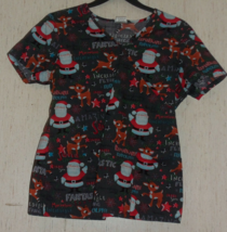 EXCELLENT WOMENS RUDOLPH THE RED-NOSED REINDEER NOVELTY PRINT SCRUBS TOP... - £18.30 GBP