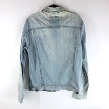 Pull &amp; Bear Mens Denim Jacket Distressed Retro Trucker Light Wash Blue L - $33.68