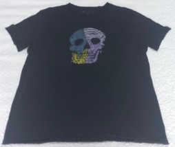 John Varvatos Black Skull Raw Edge Cotton Graphic Tee Shirt Size XL - $41.98