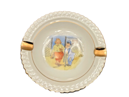 Ashtray Cartoon Comic Ceramic White w/ Gold Trim Made in Japan Vintage 4.75 Inch - £19.47 GBP