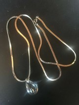 Vintage Long S Silvertone Chain w Thick Clear Plastic Teardrop w Iridescent Beet - £7.58 GBP