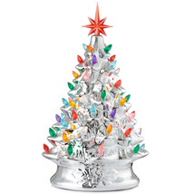 15&quot; Pre-Lit Ceramic Christmas Tree Hand-Painted Tabletop with Lights (SI... - £57.19 GBP