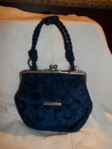 Vintage Royal Blue Velvet  Small Purse Hand Bag Tassels Leather Lined Kiss Lock - £7.83 GBP